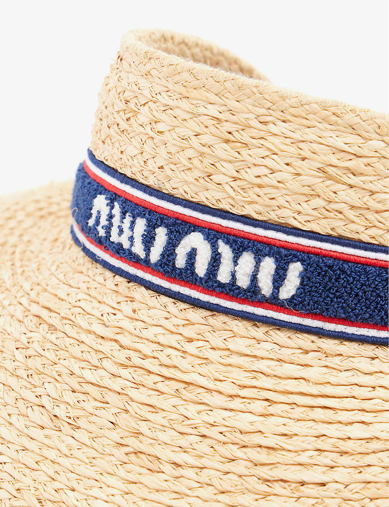 MIU MIU Logo-Embellished Raffia Visor Hat | endource display picture 1