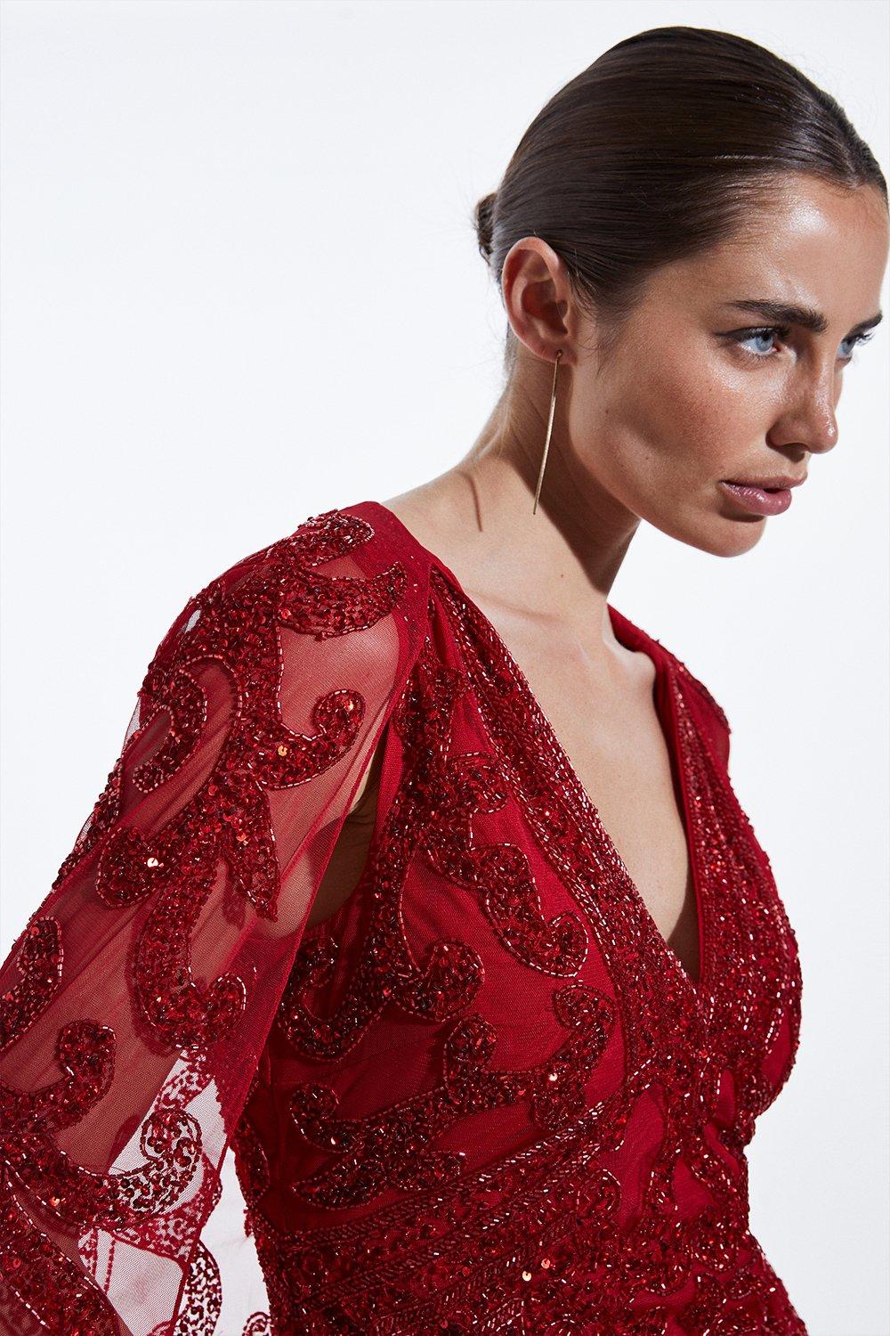 open lace back dress Women's Red Bell Sleeve Bodycon Sweater Dress & Reviews - Wine Red - Dresses main image 1