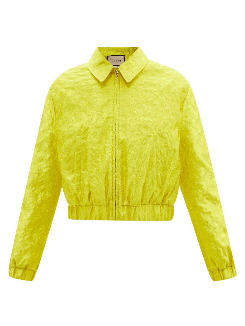 GUCCI GG-Embroidered Padded Silk-Satin Jacket in Yellow