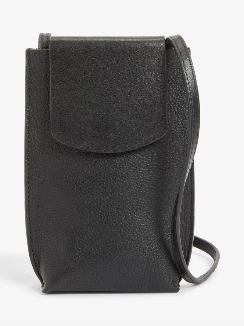 John Lewis Leather Slim Zip Top Backpack, Black