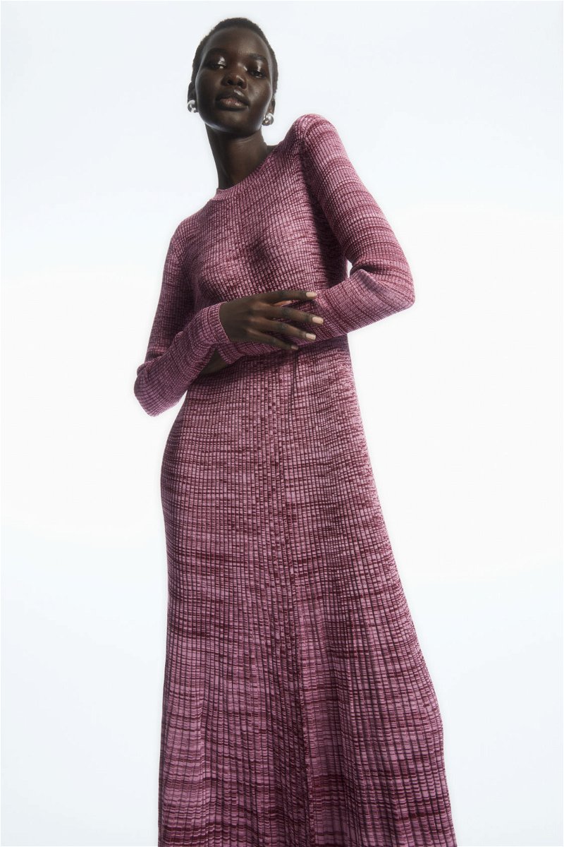 COS Mélange Ribbed Midi Dress in PINK