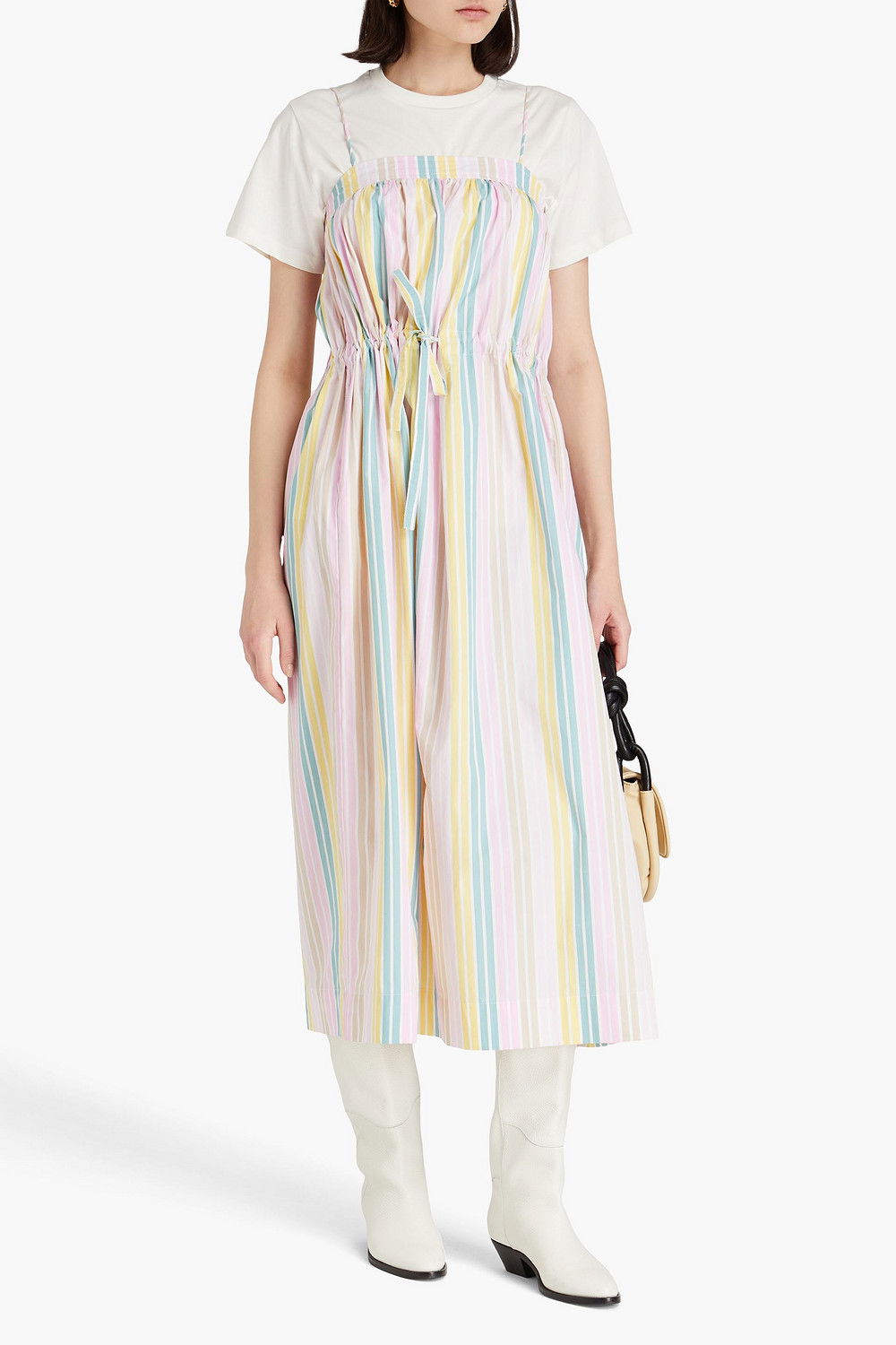 ganni striped cotton midi dress GANNI Nouvean Navy Dress in Striped Cotton