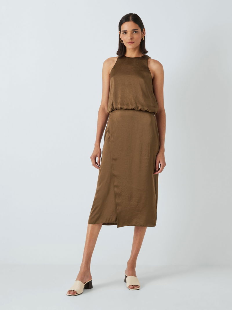 THEORY Sleeveless Wrap Effect Satin Dress | endource