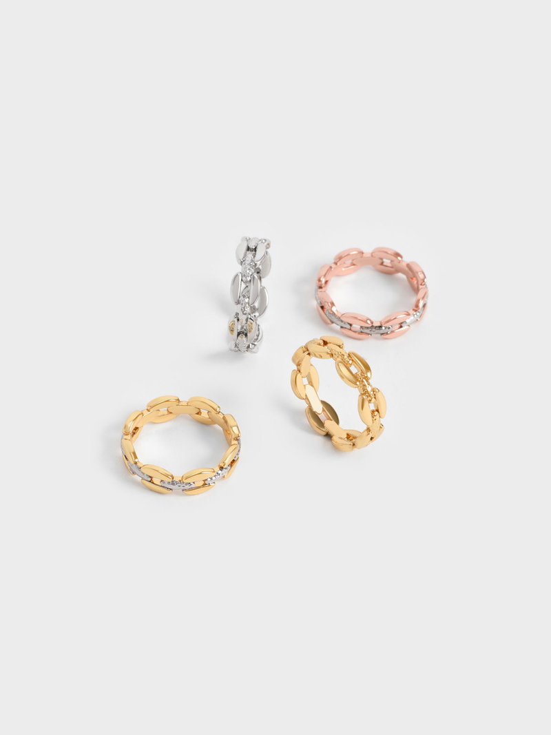 Charles & Keith gold and rose gold chain rings with sparkling accents