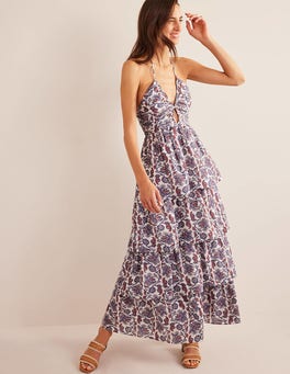 boden ruched tiered maxi dress NWT BODEN Womens Sz 10R Ruched Tiered Maxi Dress Black 100% Ramie Halter  Neck