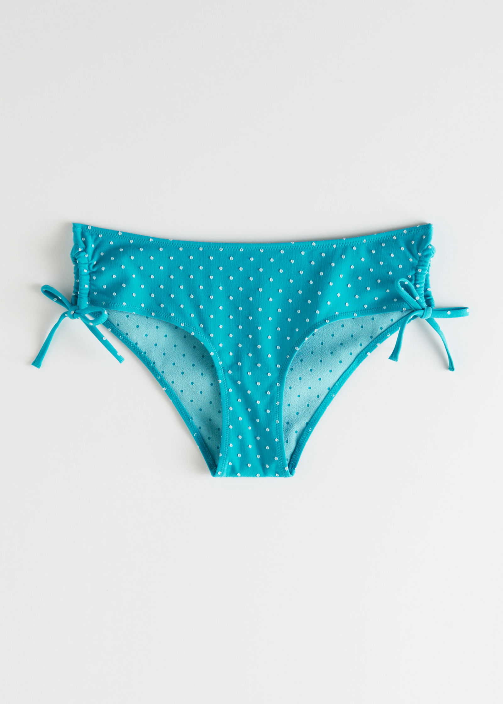 Brown Polka Dot Print Tie Side Double Layer Bikini Bottom