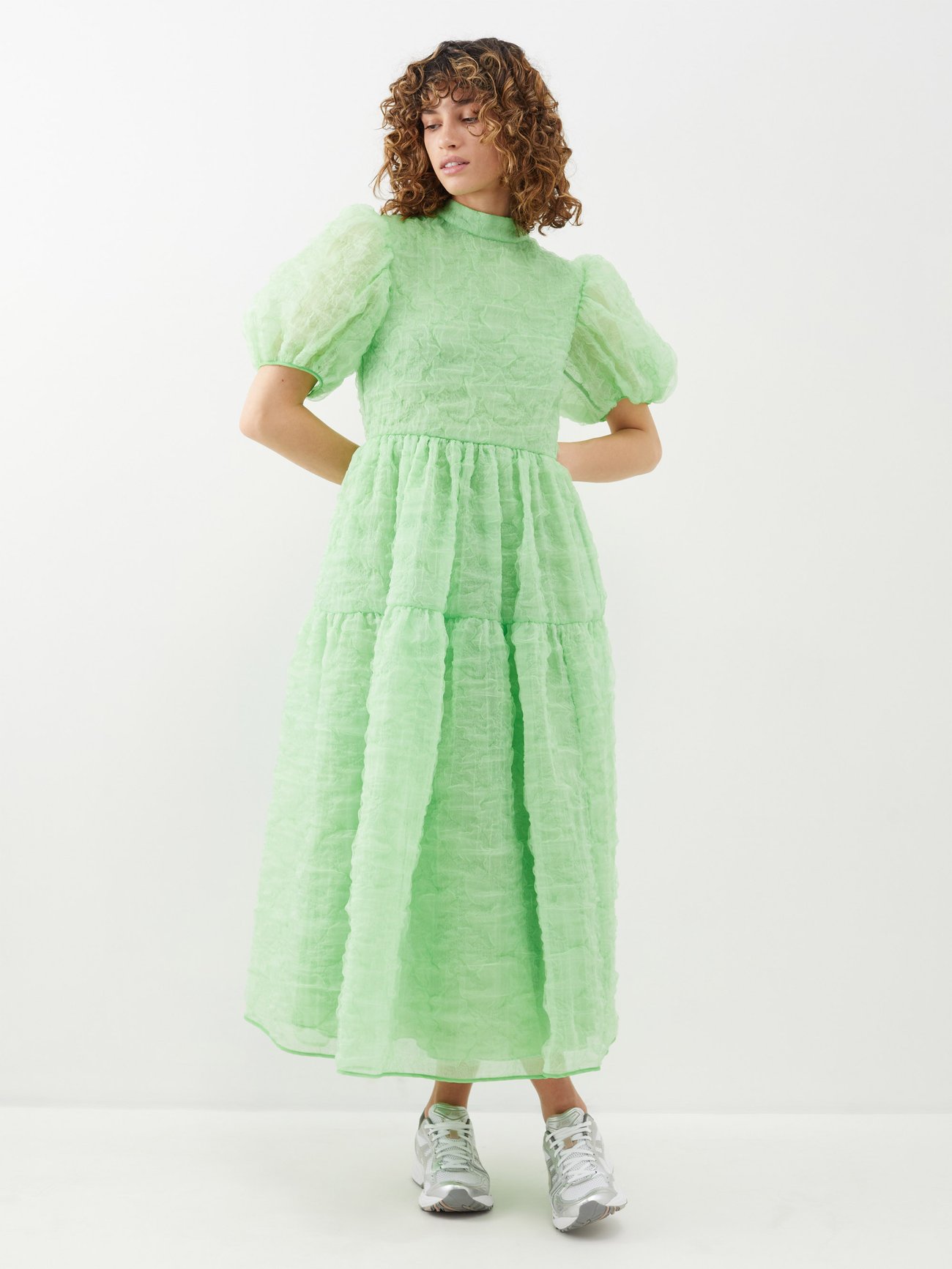 CECILIE BAHNSEN Kelly Puff-Sleeve Matelassé Dress endource