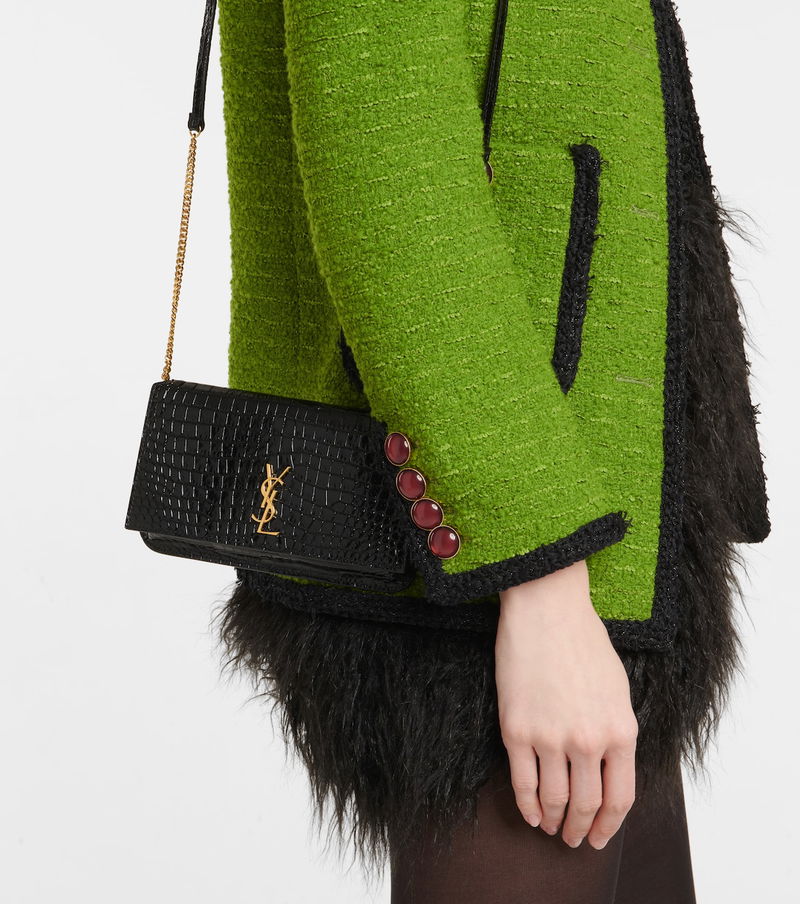 Cassandre Croc Effect Leather Clutch in Green - Saint Laurent