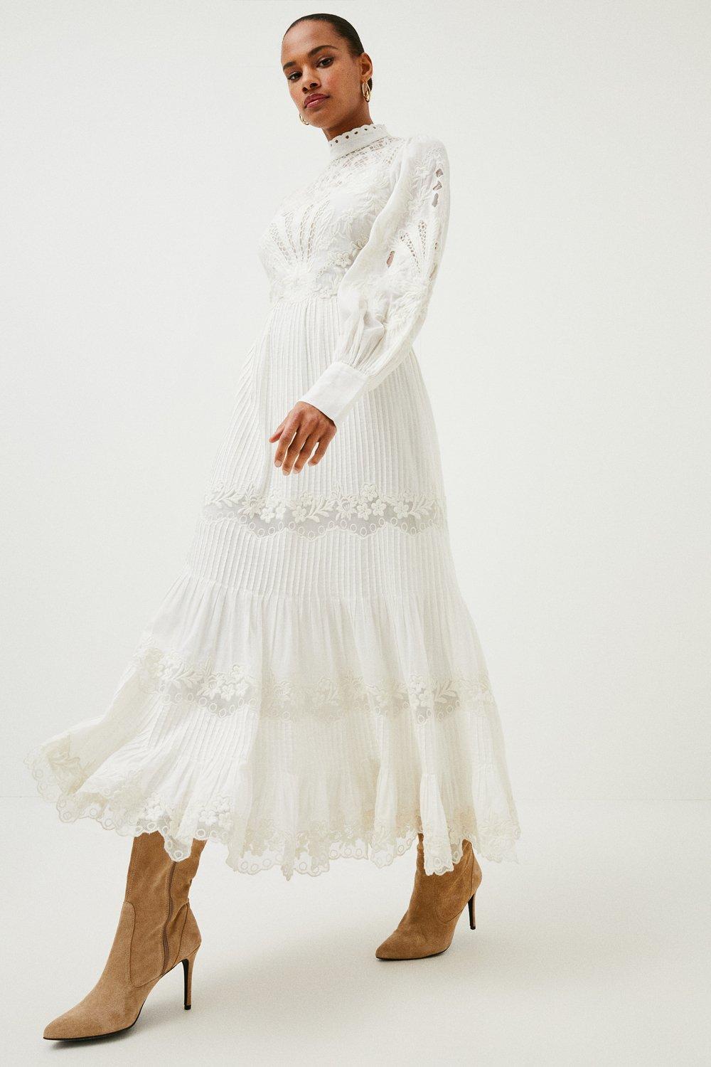 cutwork beaded embroidered woven maxi dress Embroidered Maxi With Lace Work – Maxim Creation main image 0