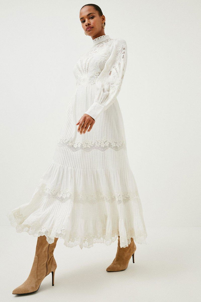 KAREN MILLEN Karen Millen x Lydia Millen - Cutwork Embroidery Woven Maxi |  endource
