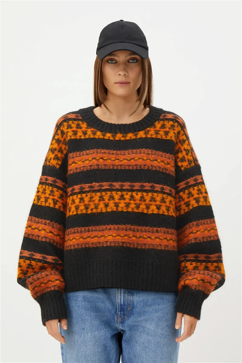 WEEKDAY Last Jacquard Sweater in Black & orange