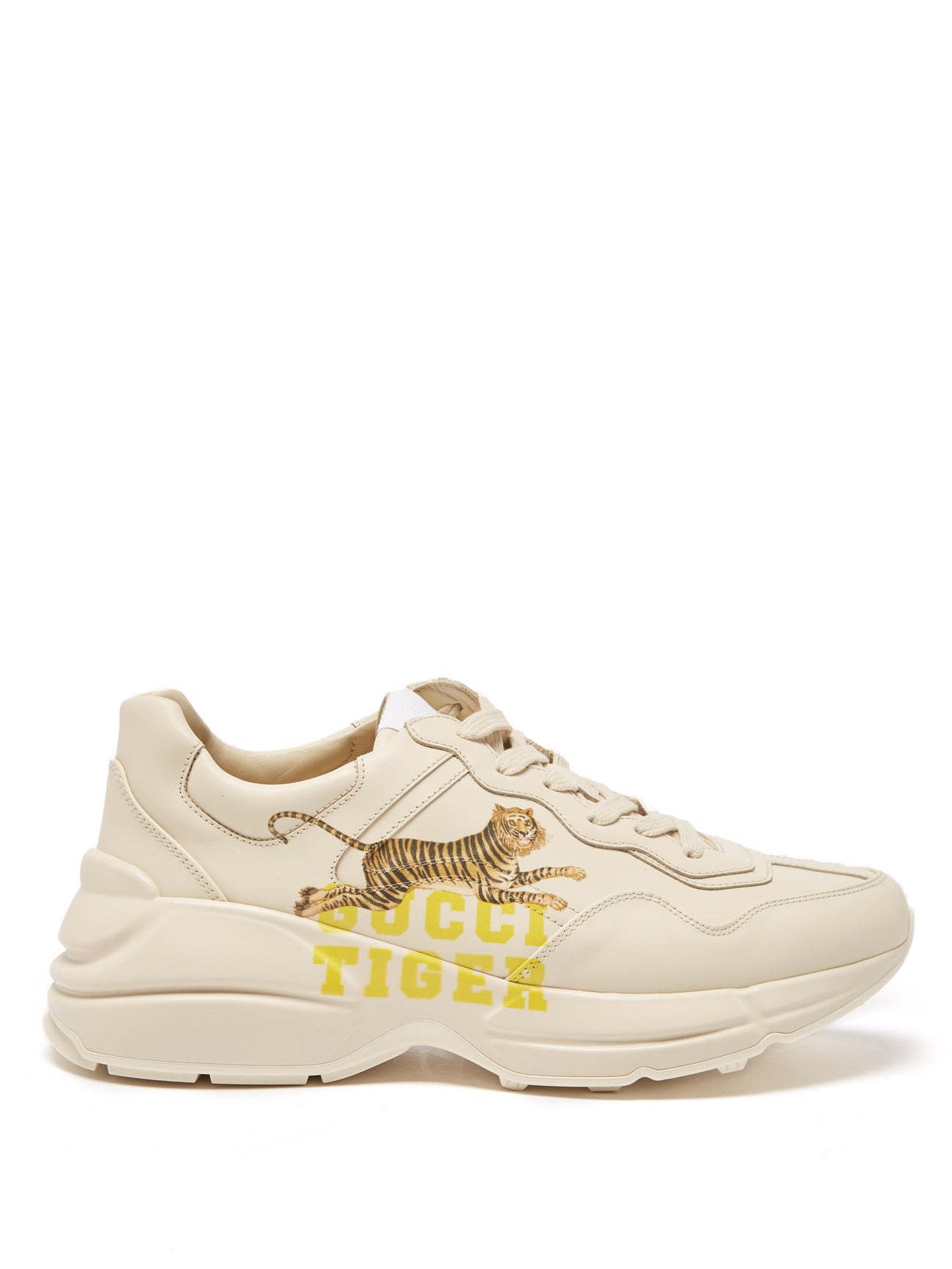 GUCCI Rhyton Tiger-Print Leather Trainers | endource