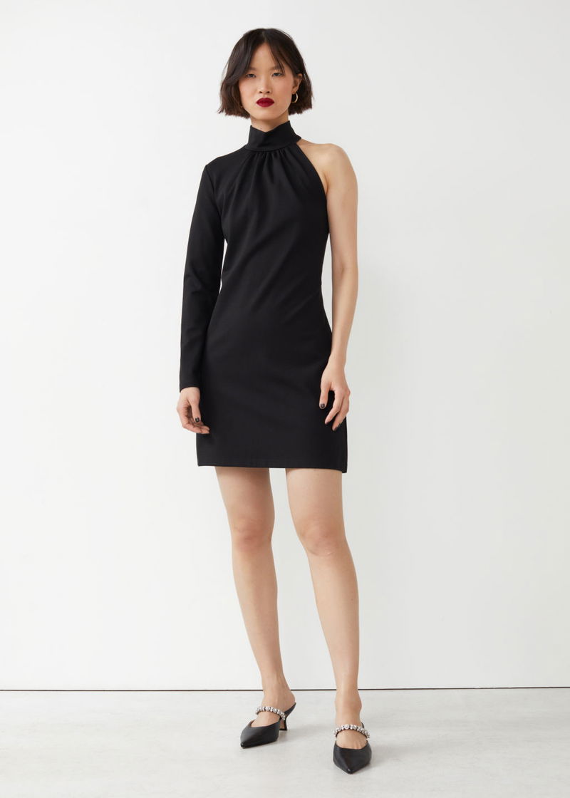 asymmetric mini shirt dress other stories SO ONLINE AU Women's Textured Knit Mini Dress, Asymmetrical Front Waist Twist, Powder Color, AU14 US10 main image 1