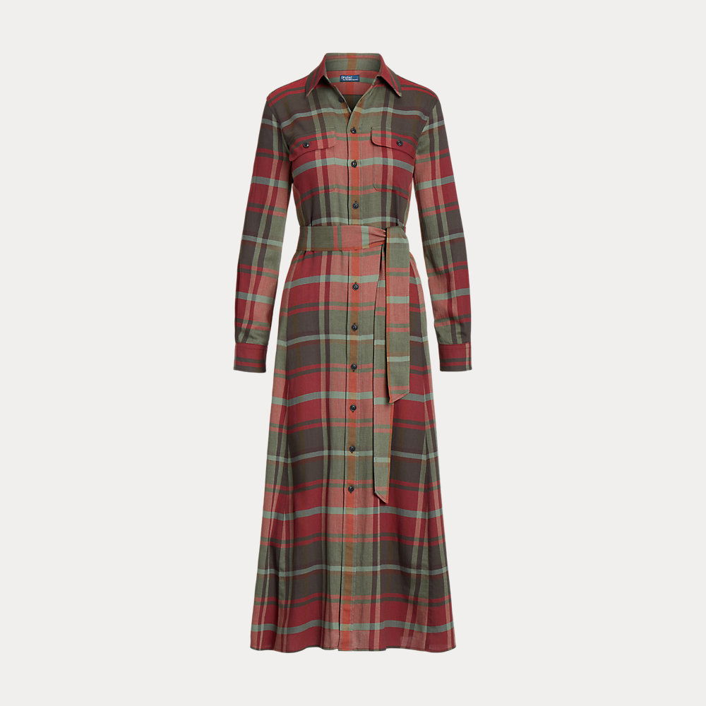 ralph lauren belted plaid cotton-blend dress POLO RALPH LAUREN Belted Plaid Cotton-Blend Dress