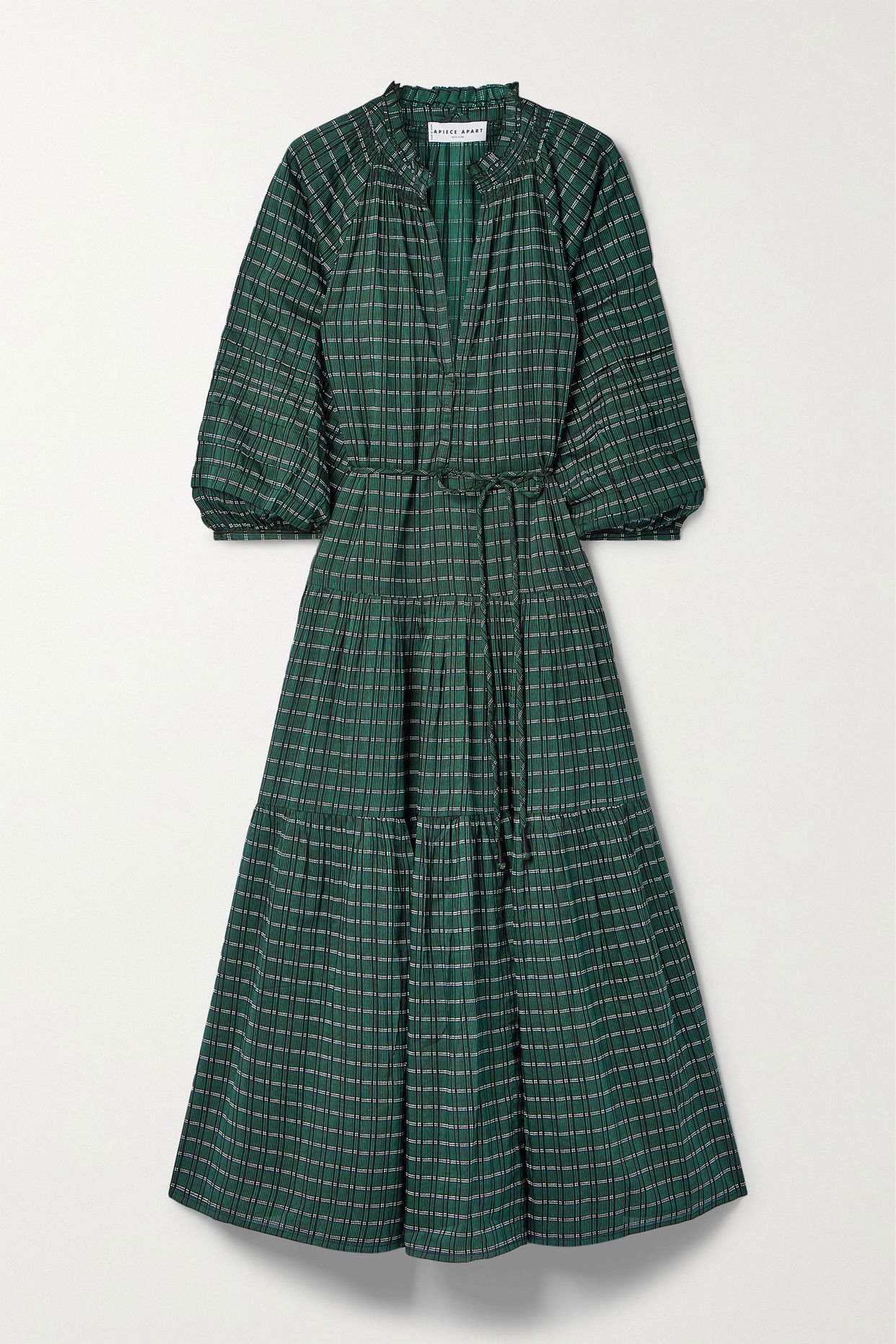 APIECE APART Trinidad Tiered Checked Cotton And Silk-Blend Maxi Dress |  endource