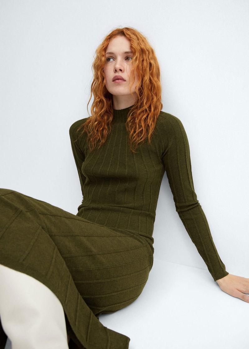 perkins neck ribbed dress mango MANGO Perkins-Neck Ribbed Dress