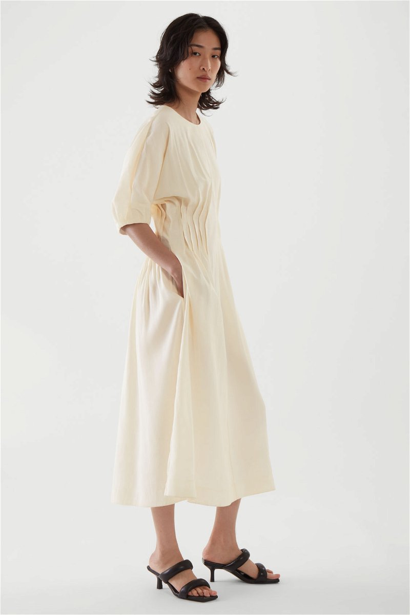 COS Gathered Midi Dress in OFF-WHITE