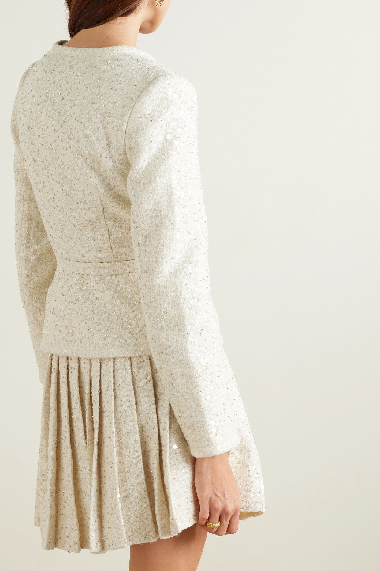 SELF-PORTRAIT Belted Embellished Boucl Mini Dress | endource