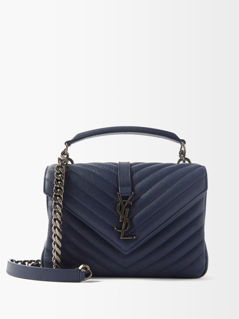 SAINT LAURENT YSL College Medium Chain Bag In Quilted Leather Blue