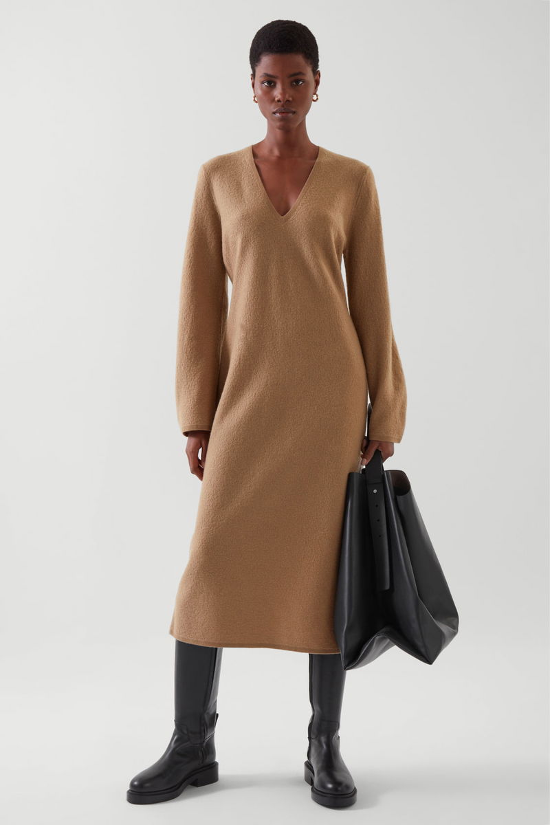 cos oversized v-neck wool dress COS ATELIER + The V-Neck Linen Maxi Dress