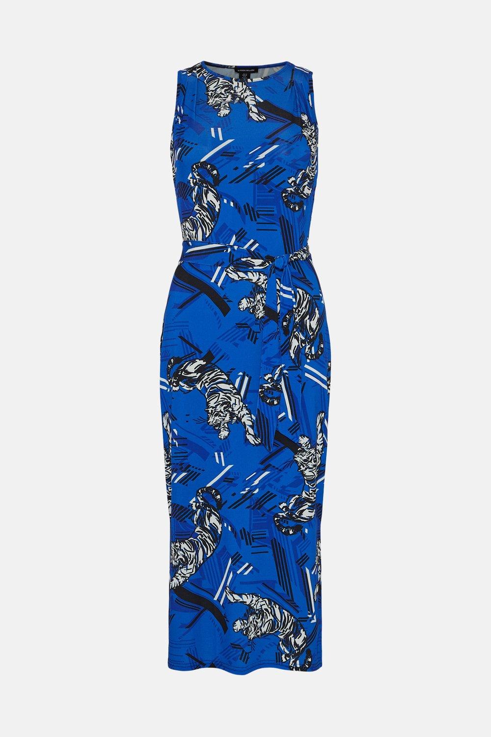 KAREN MILLEN Tiger Print Belted Midi Dress endource