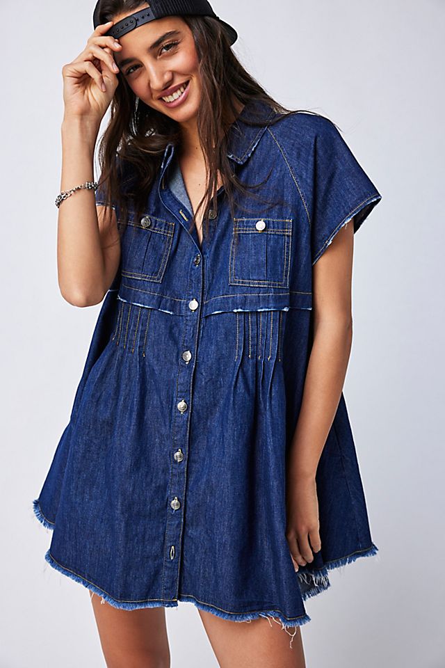 free people blue jean babydoll dress Washed Denim Babydoll Dress – 9th Street Clothing Co main image 0