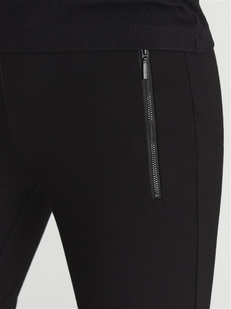 REISS Dana Regular Zip Detail Ponte Jersey Leggings in Black