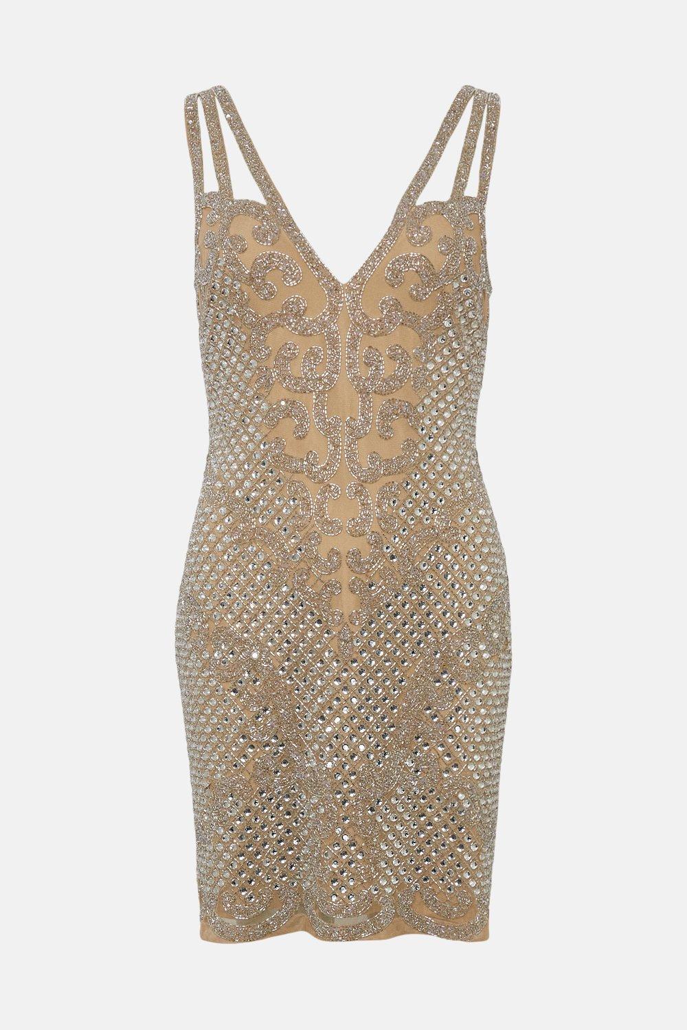 Karen Millen Crystal Embellished Strappy Mini Dress In Nude Endource