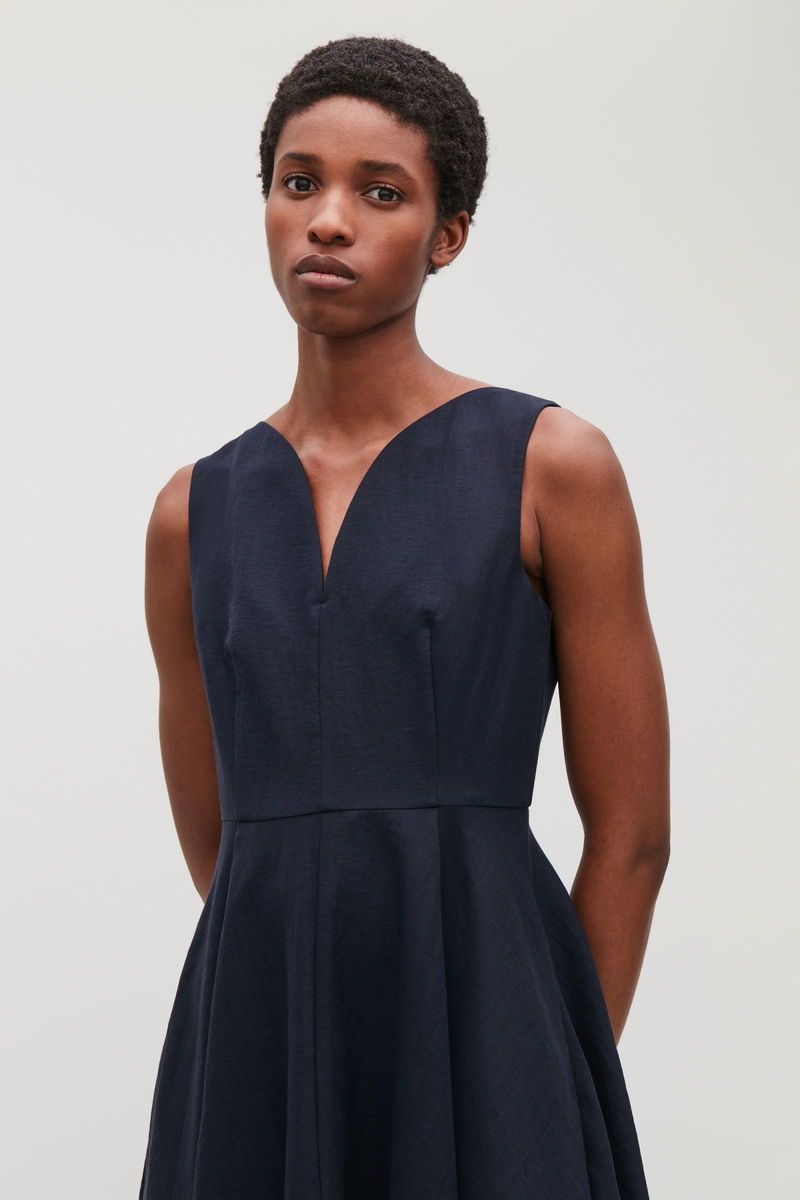 cos pleated waist dress SCULPTED PLEATED MINI DRESS - BLACK