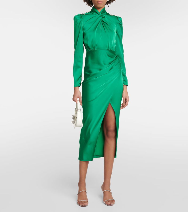 SELF-PORTRAIT Draped Satin Midi Dress | endource