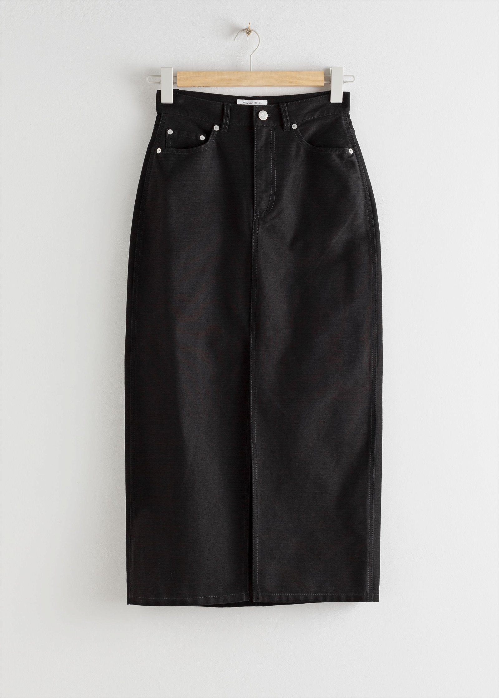 & OTHER STORIES Front Split Denim Midi Skirt in Black | Endource