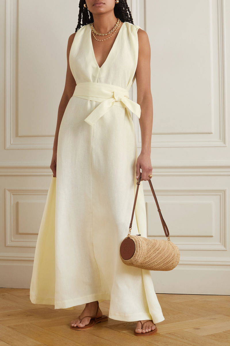 chinese dress ladies Bondi Born Dephi Organic Linen Flared Maxi Dress