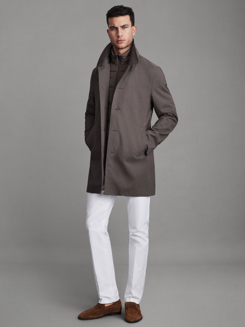 REISS Perrin Jacket With Removable Funnel-Neck Insert in Brown | Endource