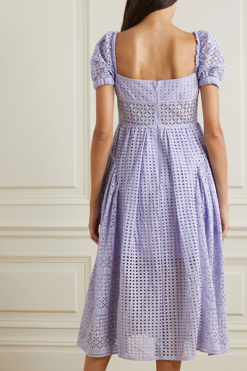 SELF-PORTRAIT Paneled Broderie Anglaise Cotton Midi Dress | endource