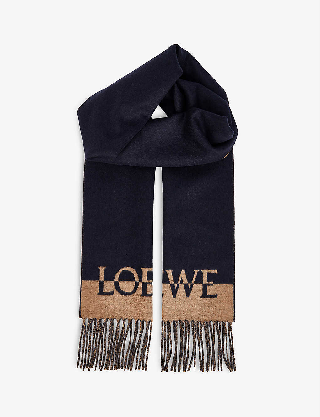 LOEWE Fringed intarsia wool and cashmere-blend scarf