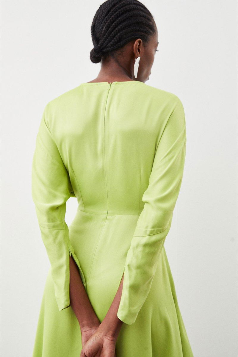 karen millen green dress long sleeve Karen Millen Stripe Fitted Long Sleeve Knitted Midi Dress in Green