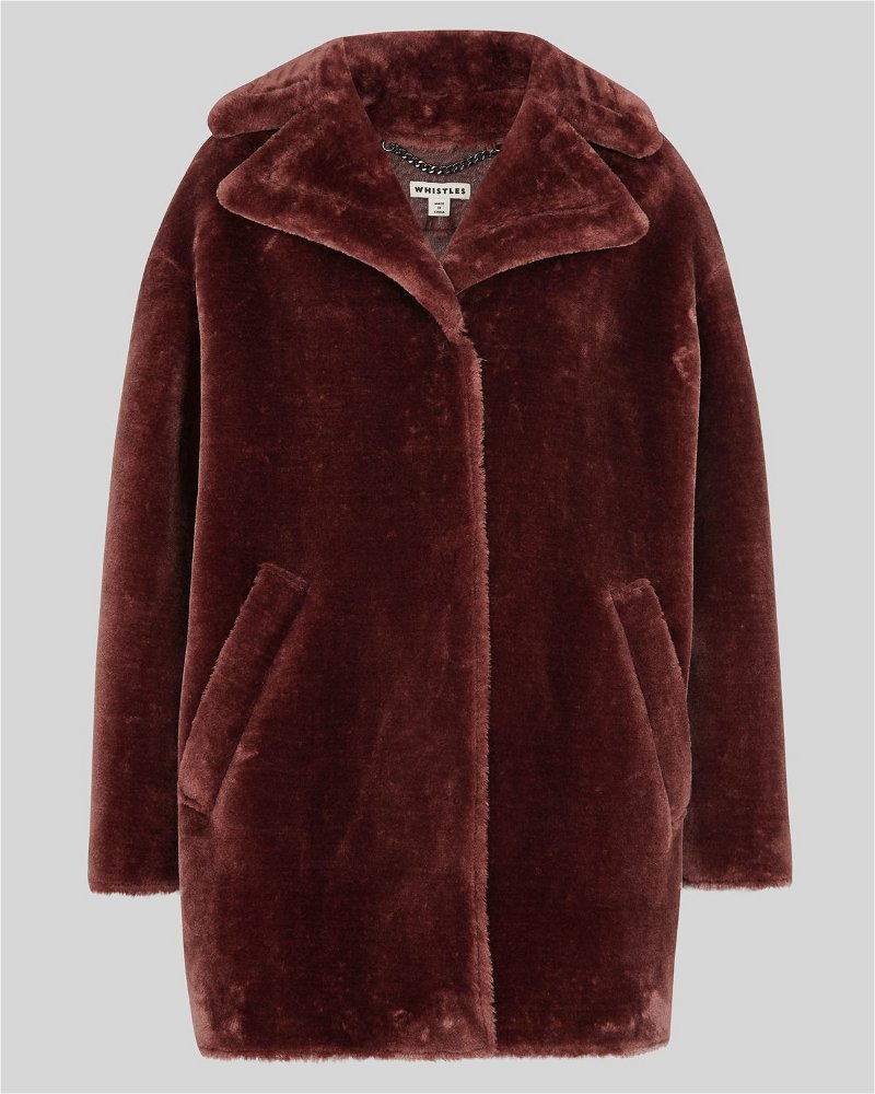 KAREN MILLEN Petite Faux Fur Cocoon Short Coat in Dark Tan
