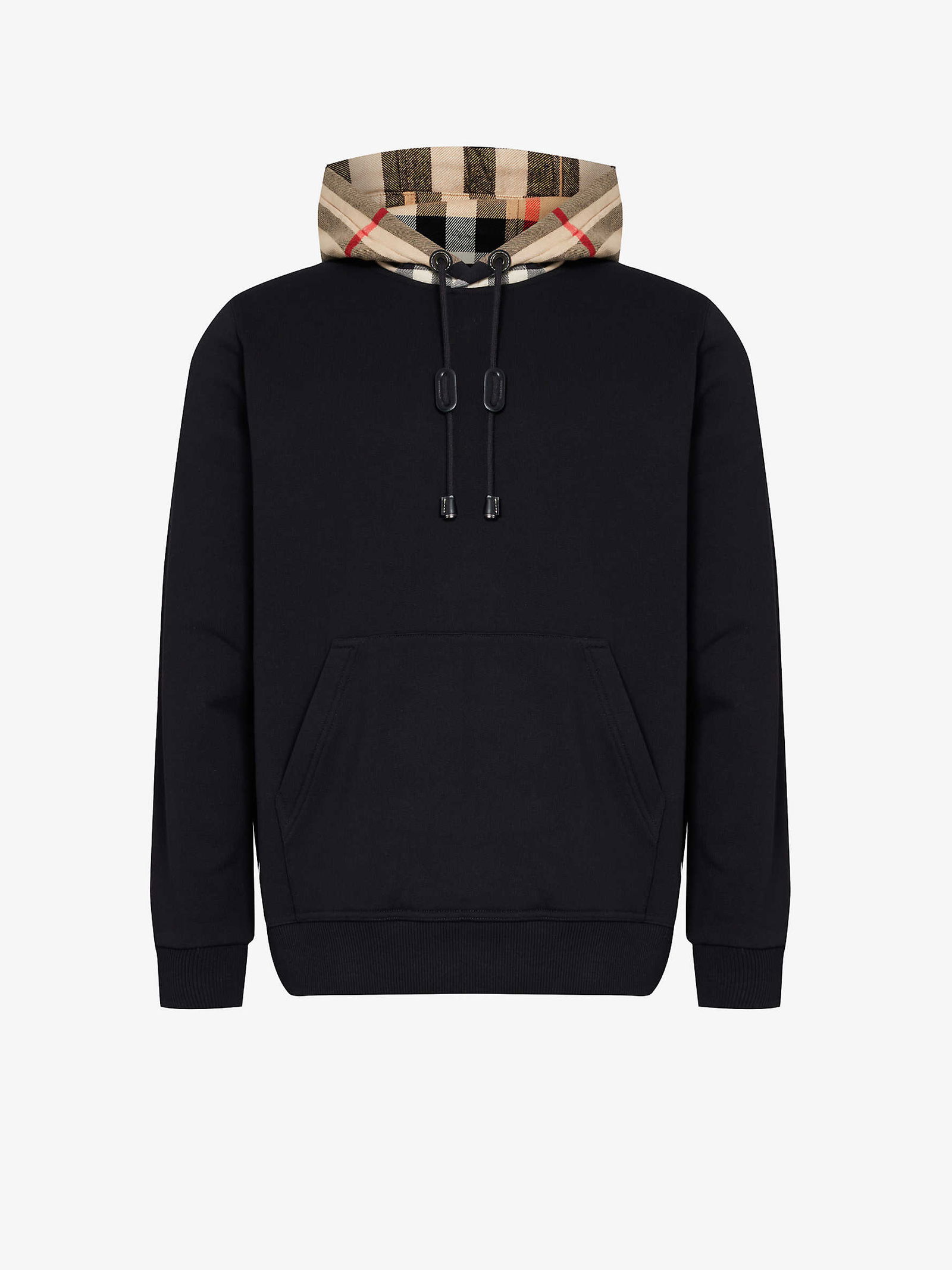 BURBERRY Samuel Checked Cotton-Jersey Hoody in BLACK | Endource