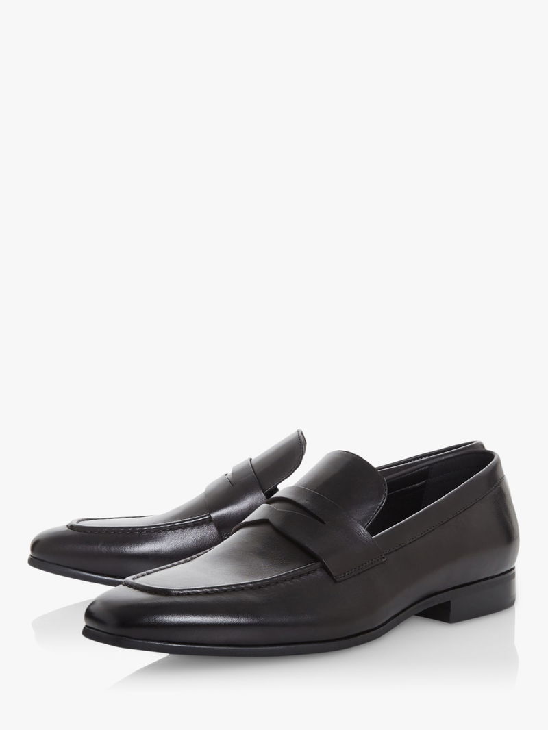 DUNE Server Leather Loafers in Black | Endource