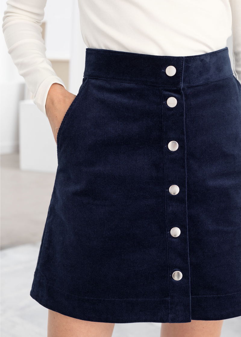 Mini Jupe Corduroy & Other Stories – Taille 10, Bleu Marine, Coupe A-line, état Correct