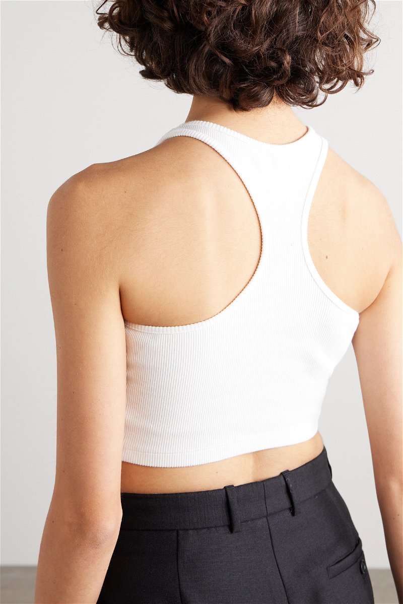 Embroidered ribbed stretch-cotton tank