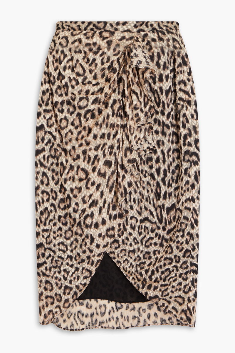 IRO Marwa Wrap-Effect Leopard-Print Fil Coupé-Voile Skirt in Animal ...