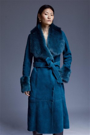 Boden Blue Belted Short Wrap Coat