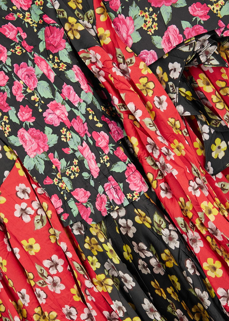 BALENCIAGA Floral-Print Panelled Satin Midi Dress | endource