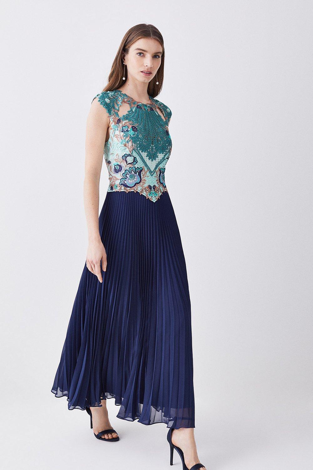 karen millen guipure lace pleated dress Purple Plus Size Guipure Lace Pleated Maxi Dress