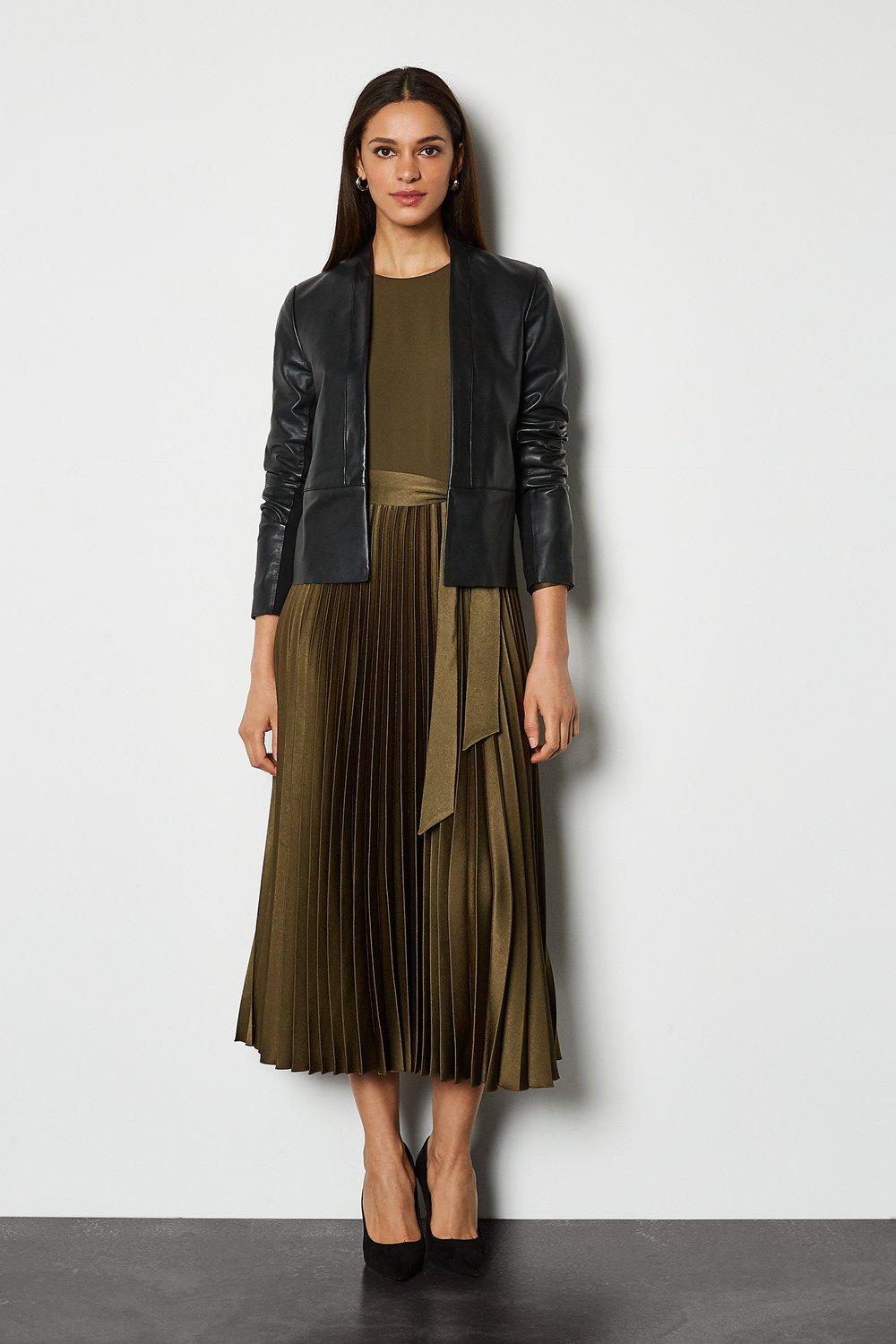 KAREN MILLEN Satin Military Pleated Dress | endource KAREN MILLEN Satin Military Pleated Dress | endource