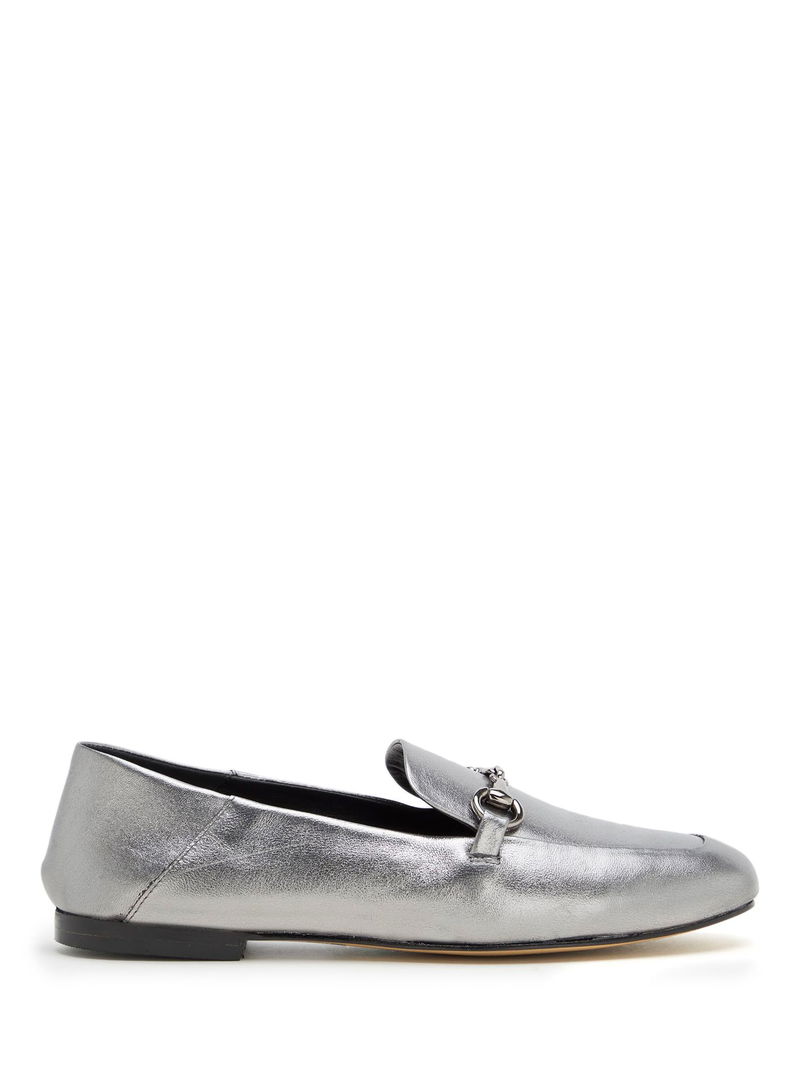 Mint Velvet Snaffle Metallic Leather Loafers in Gunmetal | Endource