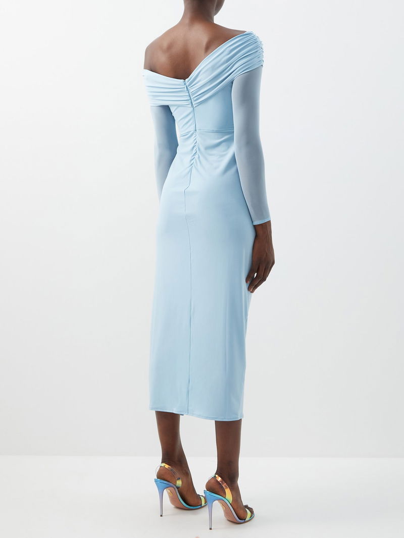 self portrait blue off shoulder dress Self-Portrait
