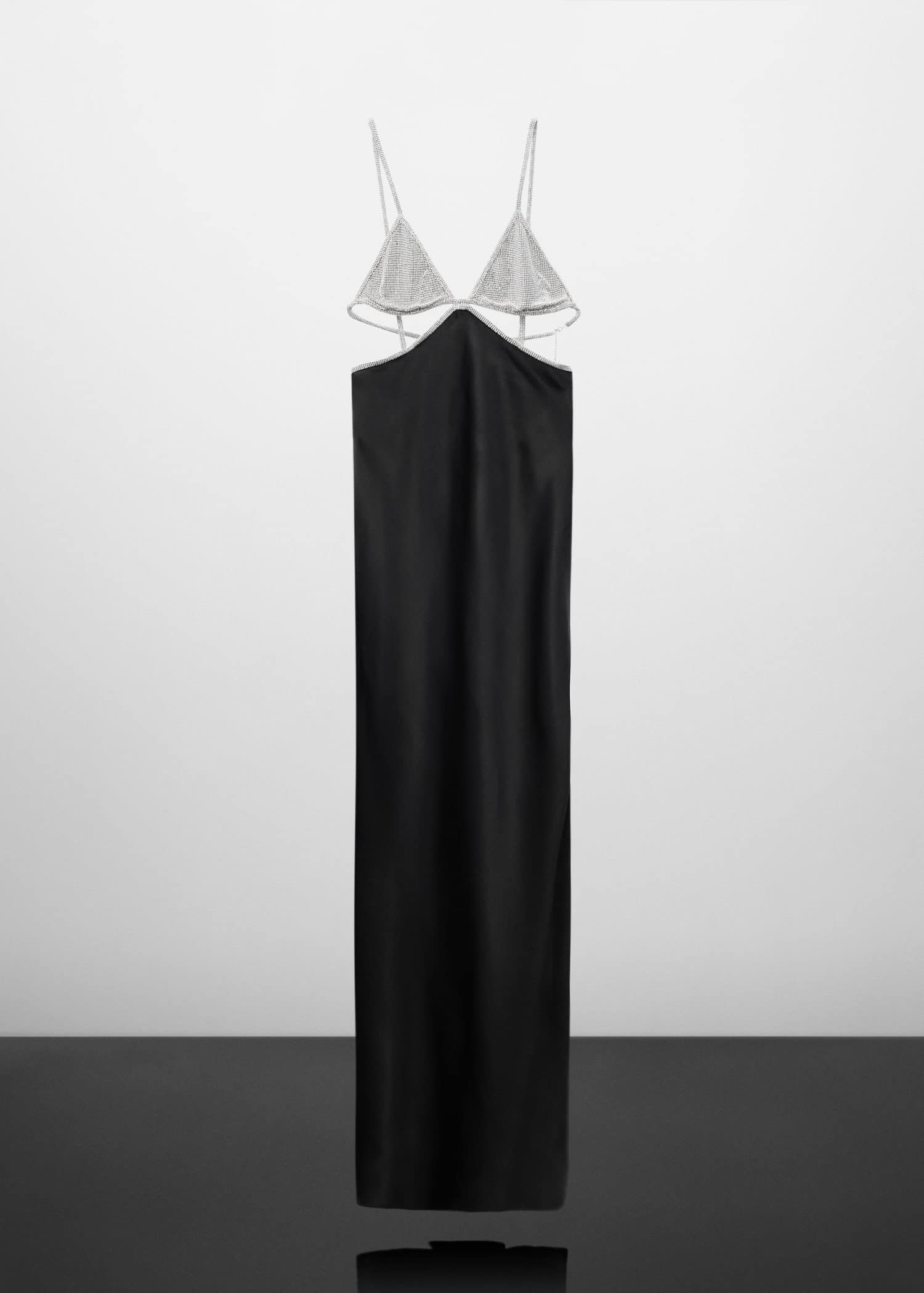 MANGO Mango x Jen Ceballos Satin Dress With Rhinestone Body in Black