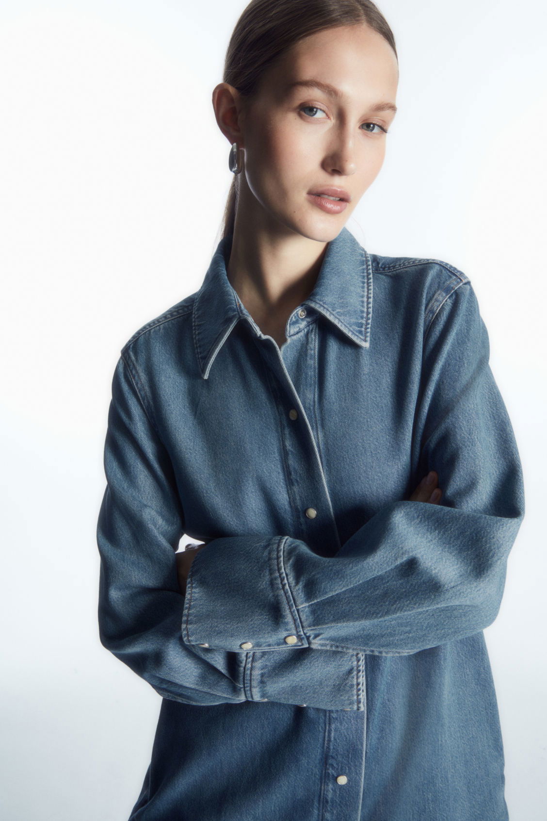 COS Oversized Denim Mini Shirt Dress | endource